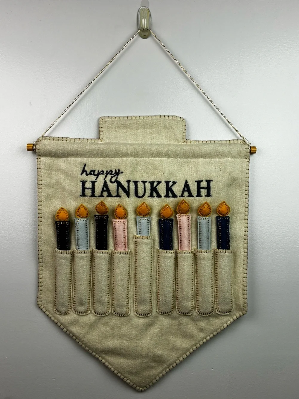 Hanukkah Felt 8 Days Wall Hanging Removeable Candles!